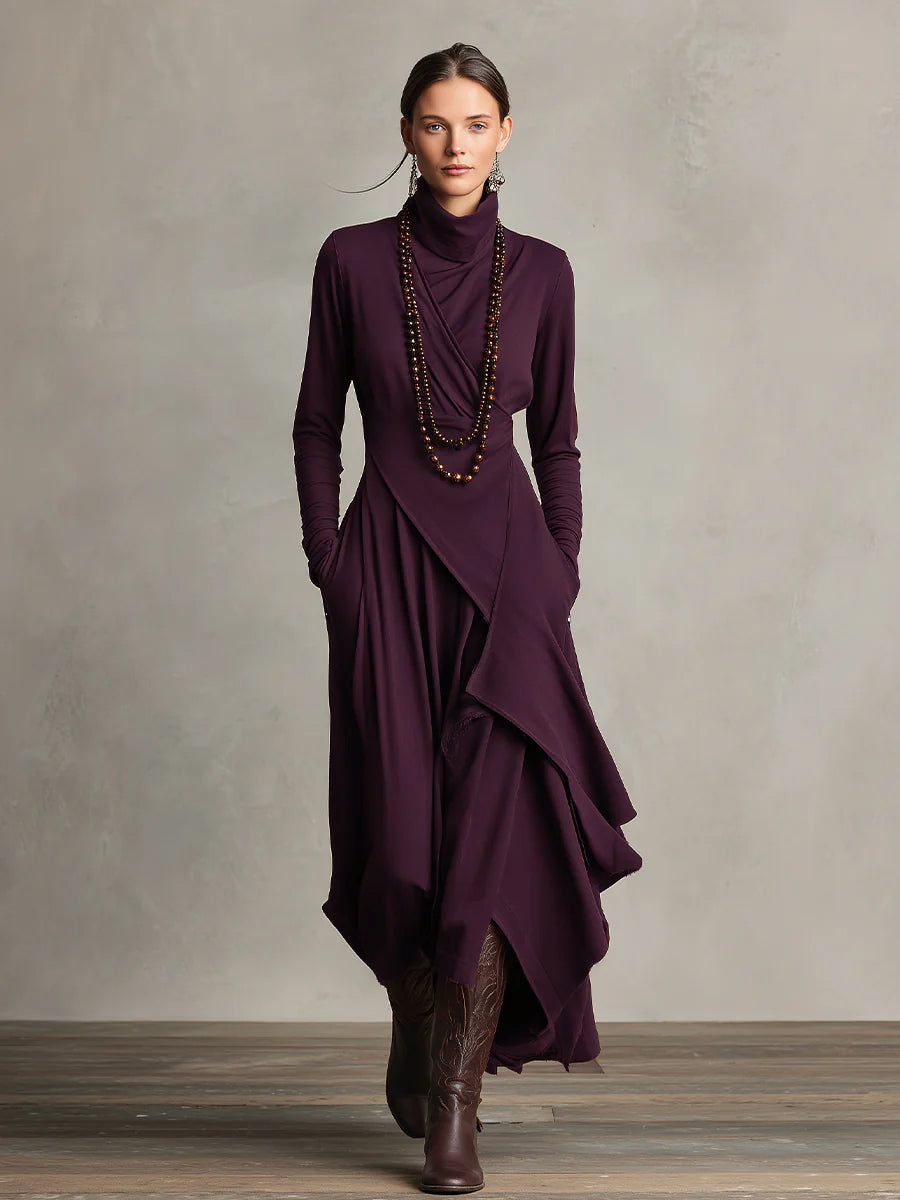 Rhea™ | Draped Turtleneck Maxi Dress