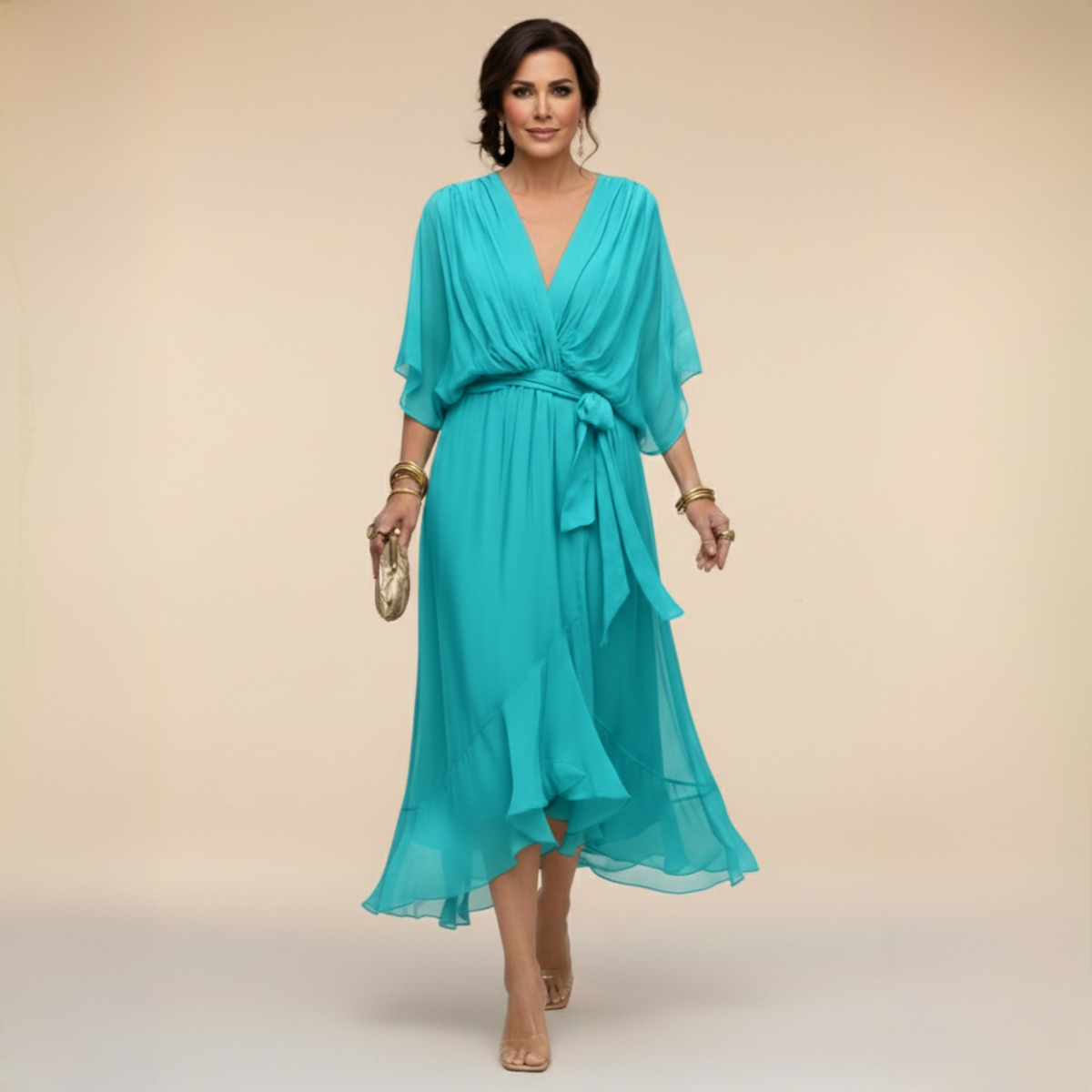 Nellie™ | Elegant Wrap V-Neck Midi Dress