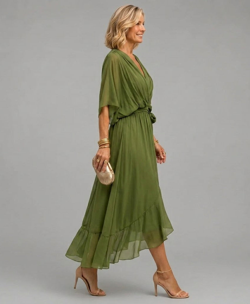 Nellie™ | Elegant Wrap V-Neck Midi Dress