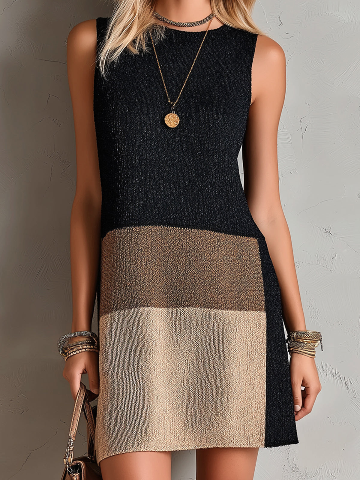 Elegant Colourblock Knit Dress