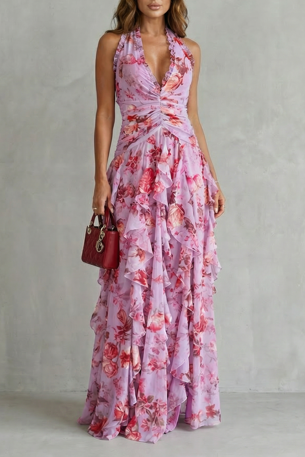 Elegant Long Dress with Halter Neck