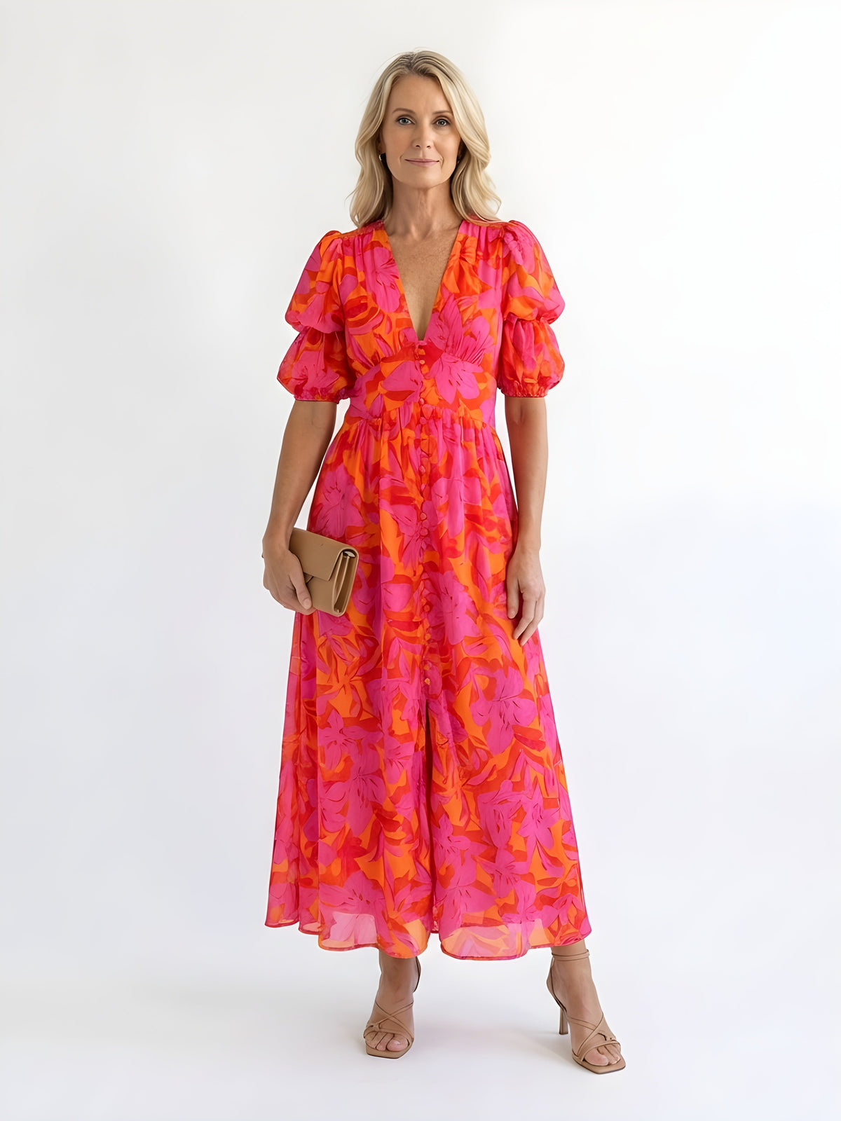 Samara™ | Floral Puff-Sleeve Midi Dress