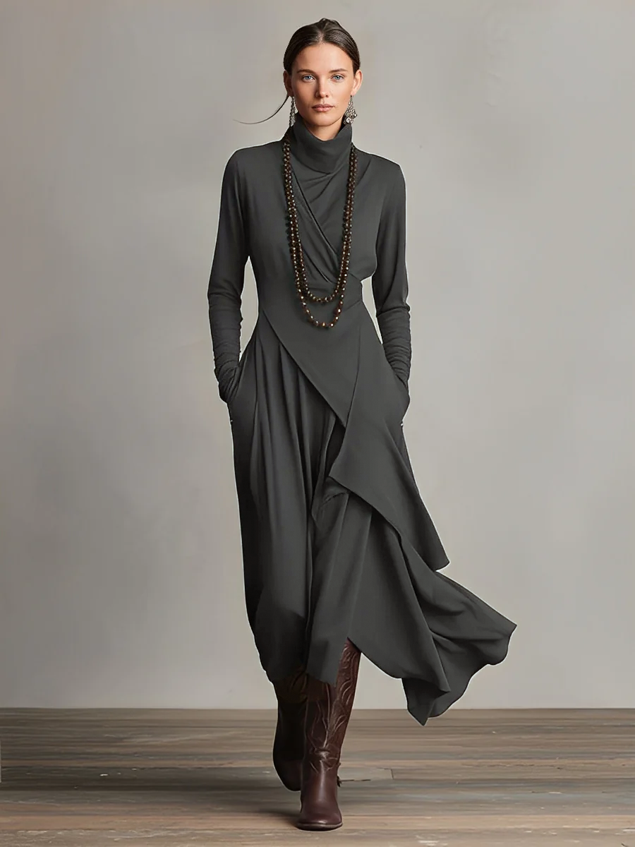 Rhea™ | Draped Turtleneck Maxi Dress