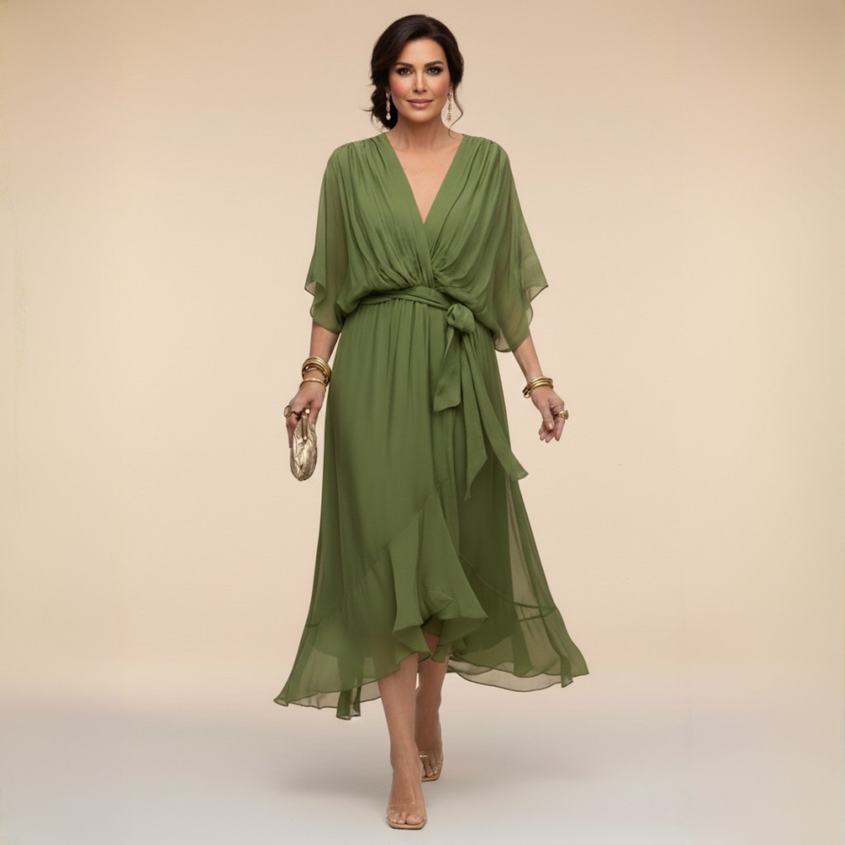 Nellie™ | Elegant Wrap V-Neck Midi Dress