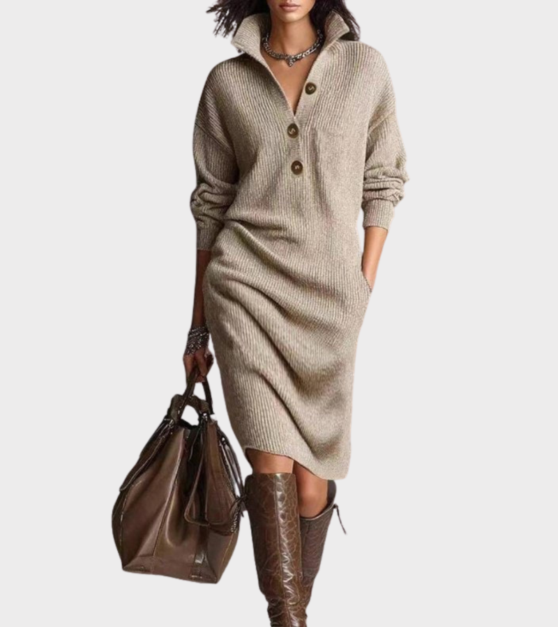 Madalyn™ | High-Collar Button Knit Dress