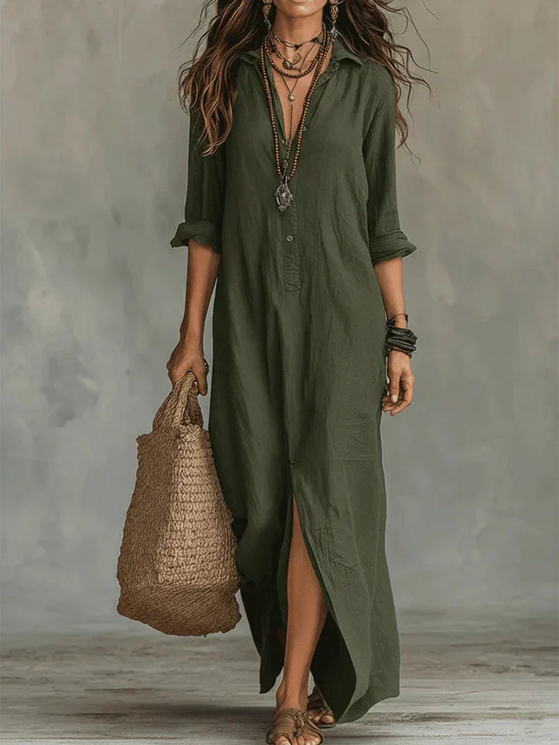 Céline™ | Loose Maxi Dress with Buttons