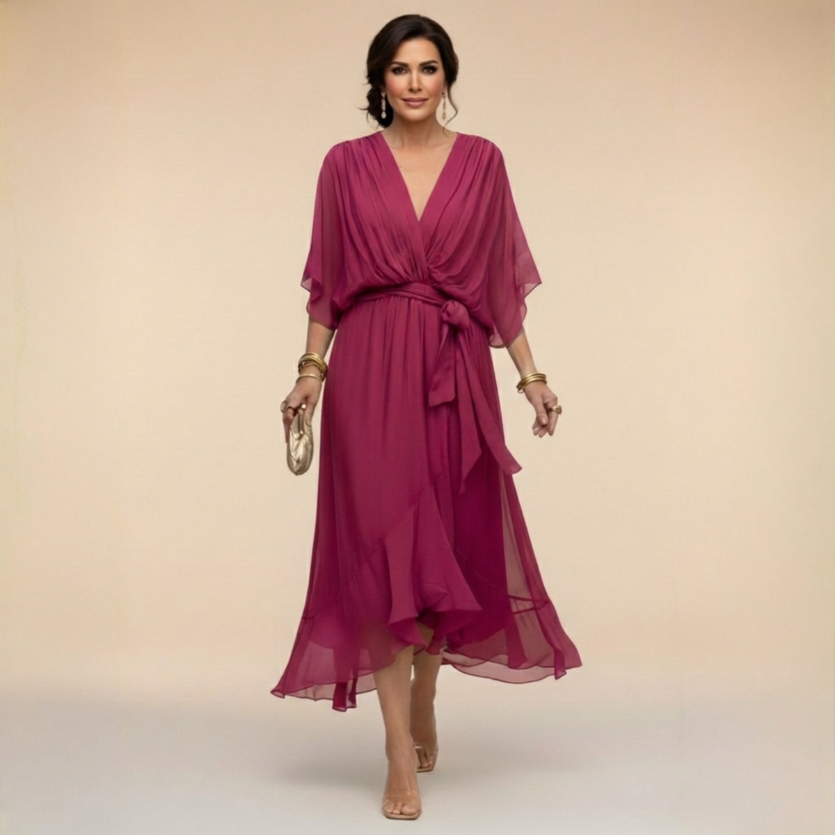 Nellie™ | Elegant Wrap V-Neck Midi Dress