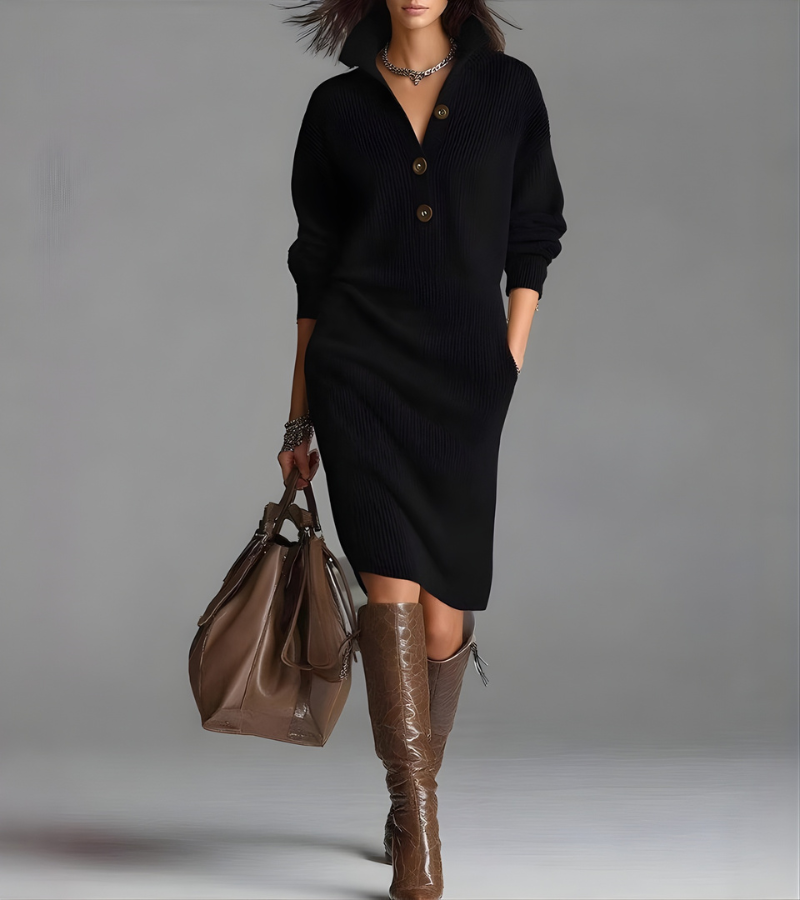 Madalyn™ | High-Collar Button Knit Dress