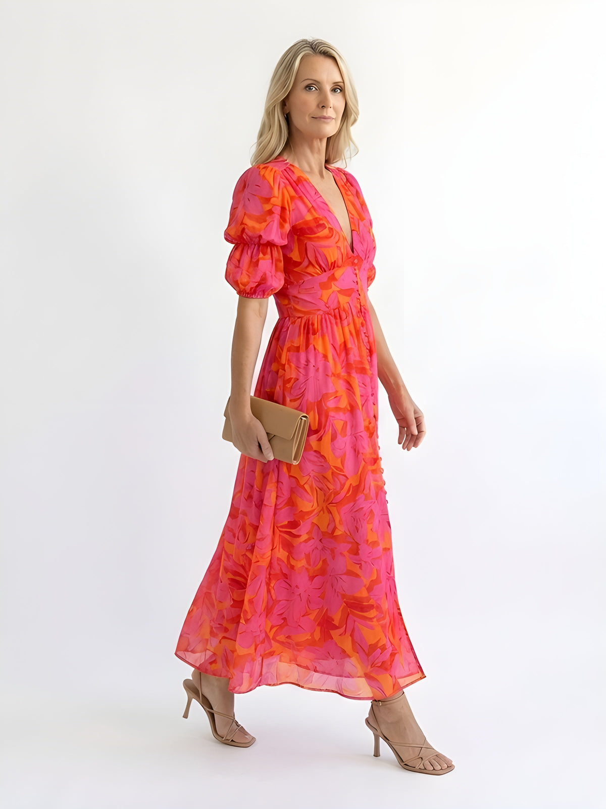 Samara™ | Floral Puff-Sleeve Midi Dress