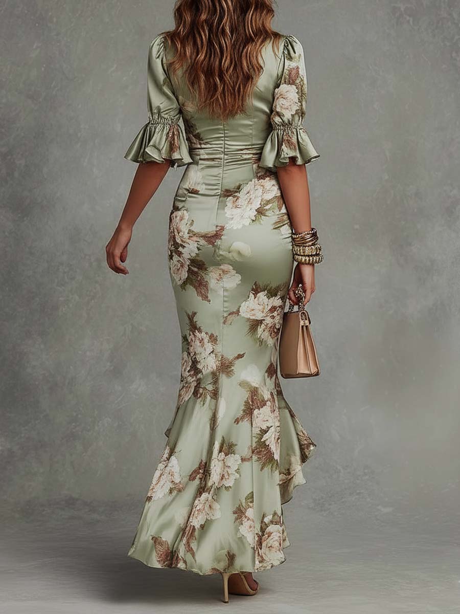 Larissa™ | Ruched Floral V-Neck Maxi Dress