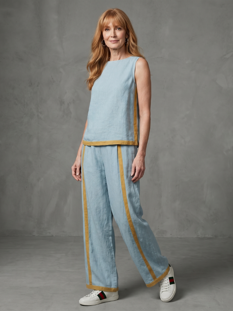 Inara - Sleeveless Top Wide Leg Contrast Pants Set