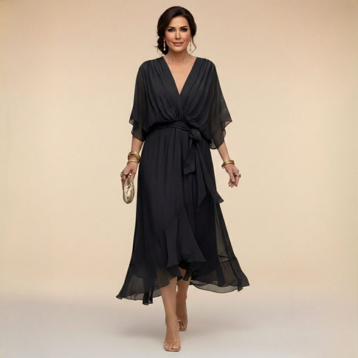 Nellie™ | Elegant Wrap V-Neck Midi Dress