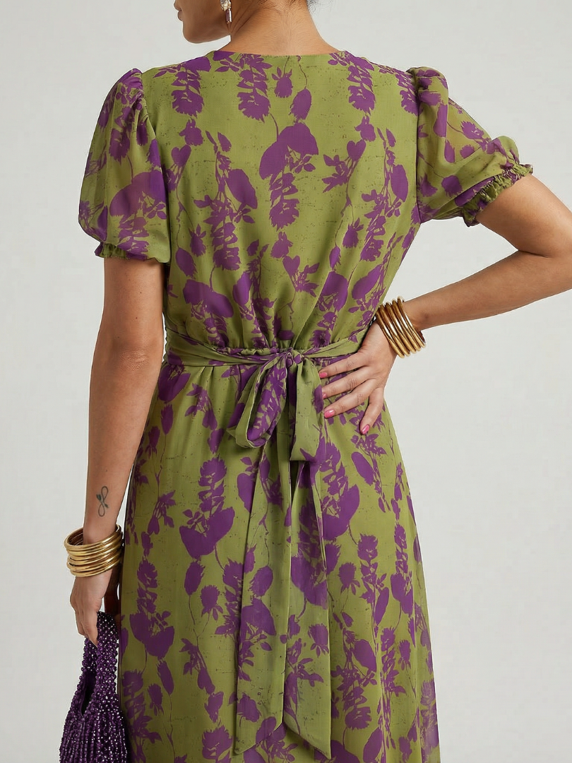Hanna™ | Floral Wrap V-Neck Midi Dress