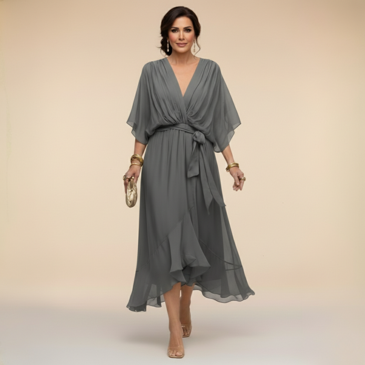 Nellie™ | Elegant Wrap V-Neck Midi Dress