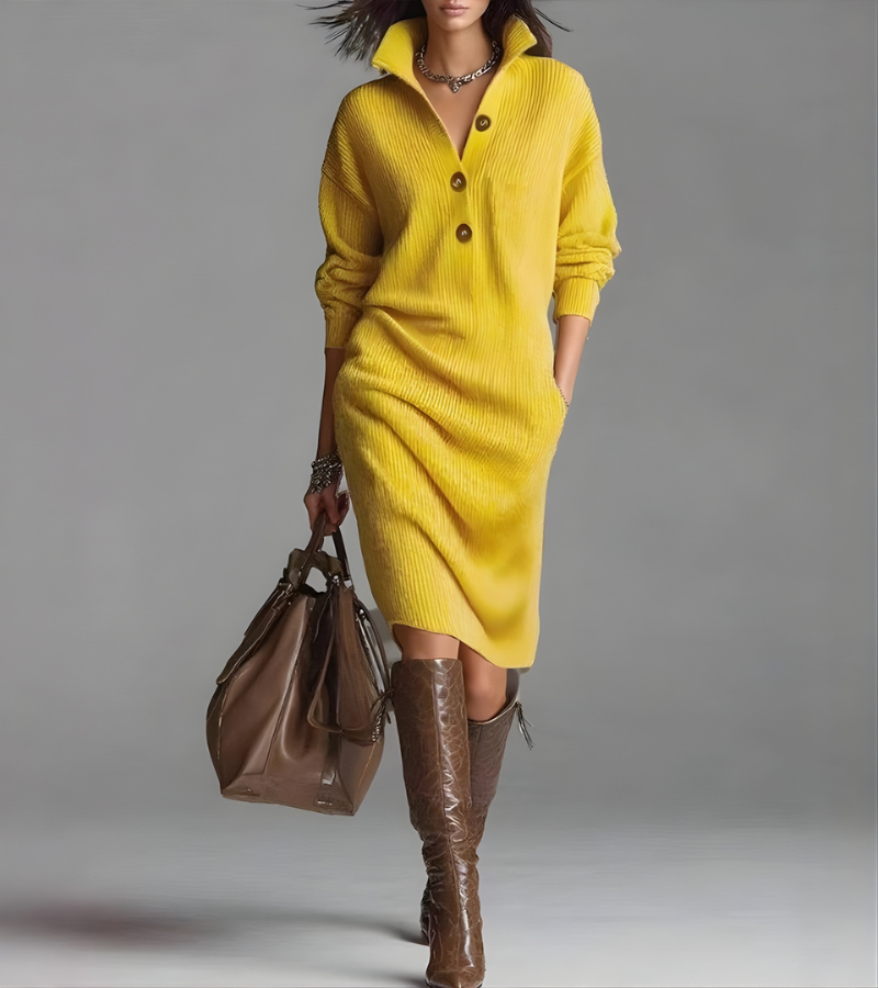 Madalyn™ | High-Collar Button Knit Dress