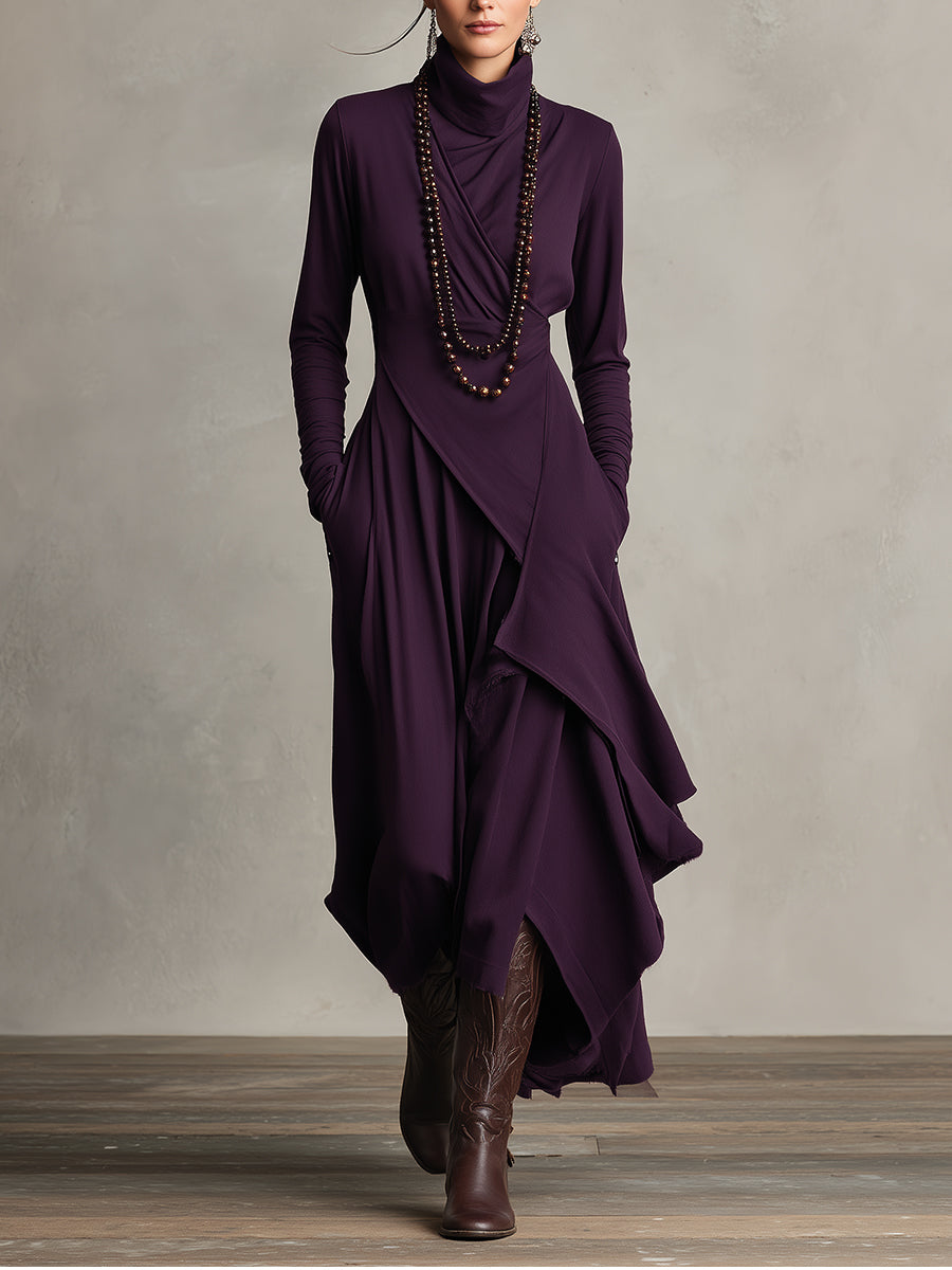 Rhea™ | Draped Turtleneck Maxi Dress