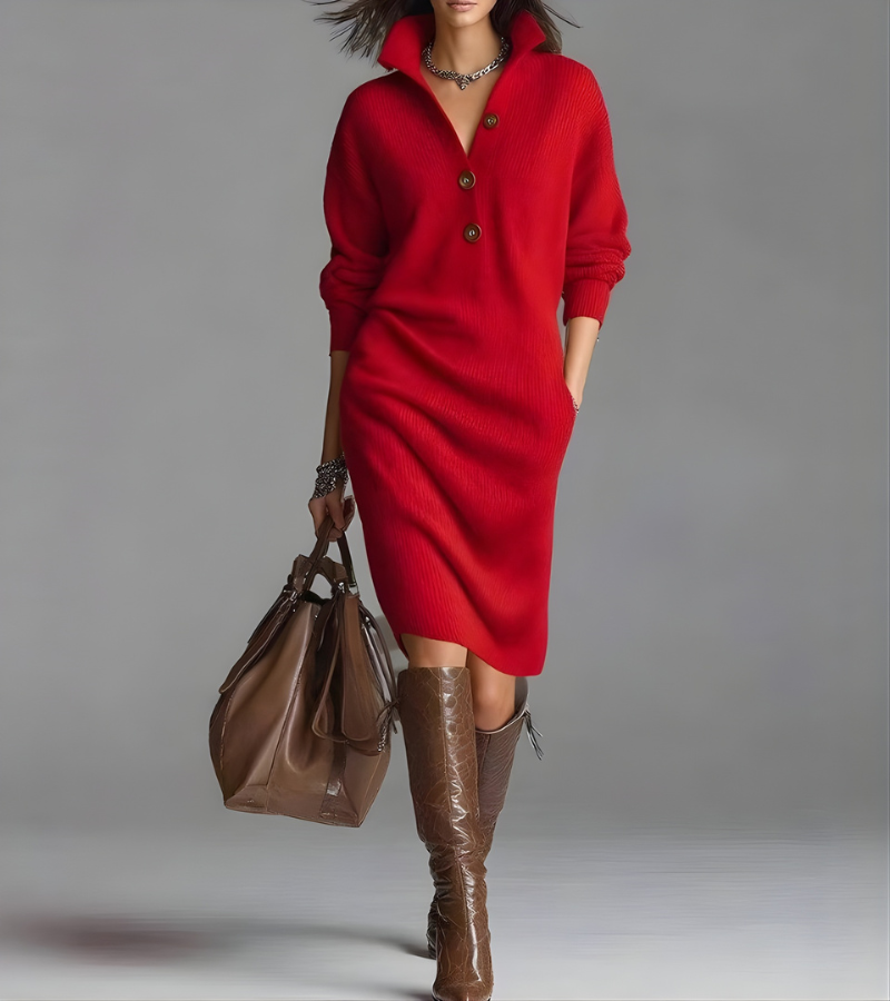Madalyn™ | High-Collar Button Knit Dress