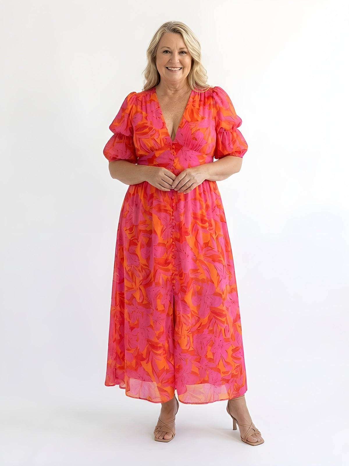 Samara™ | Floral Puff-Sleeve Midi Dress