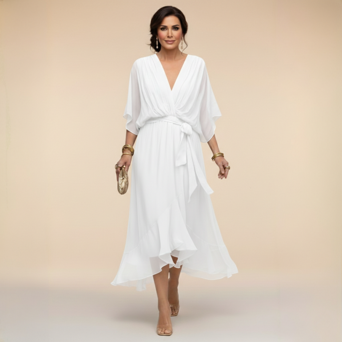 Nellie™ | Elegant Wrap V-Neck Midi Dress