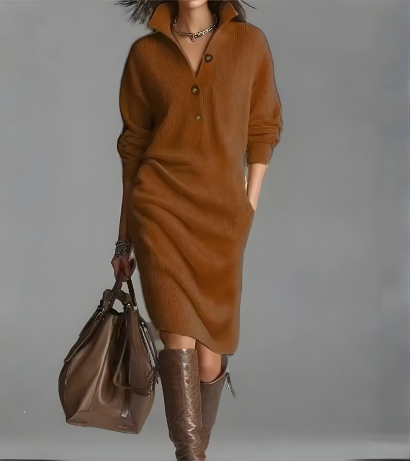 Madalyn™ | High-Collar Button Knit Dress