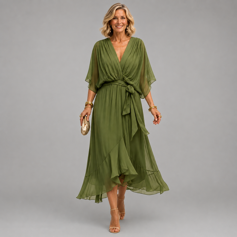 Nellie™ | Elegant Wrap V-Neck Midi Dress