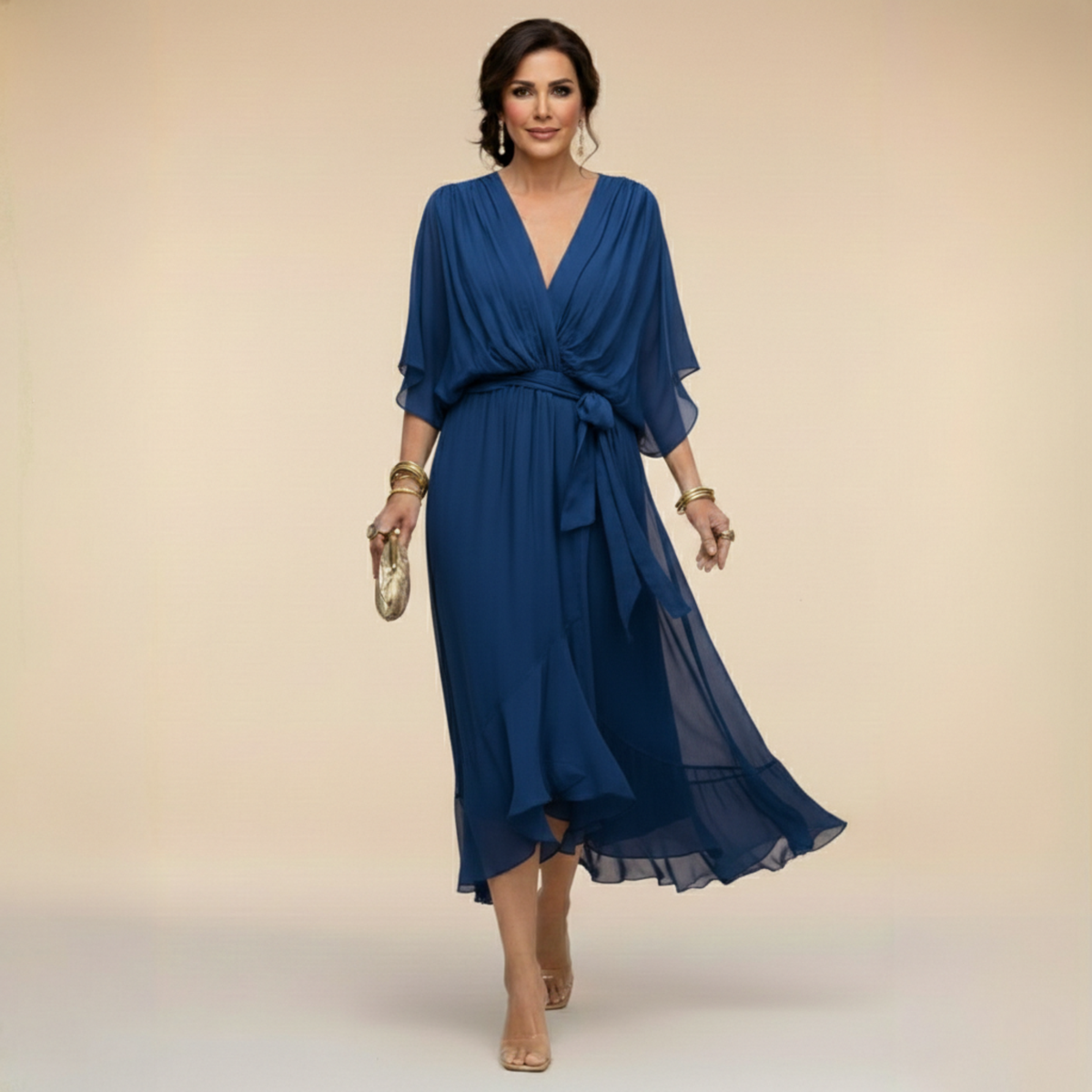 Nellie™ | Elegant Wrap V-Neck Midi Dress