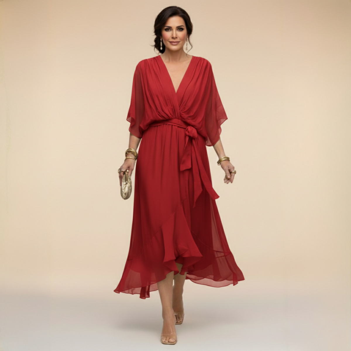 Nellie™ | Elegant Wrap V-Neck Midi Dress