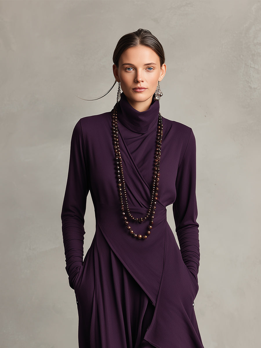 Rhea™ | Draped Turtleneck Maxi Dress