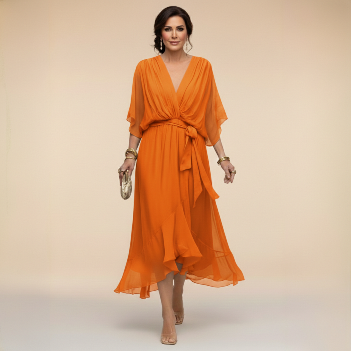 Nellie™ | Elegant Wrap V-Neck Midi Dress