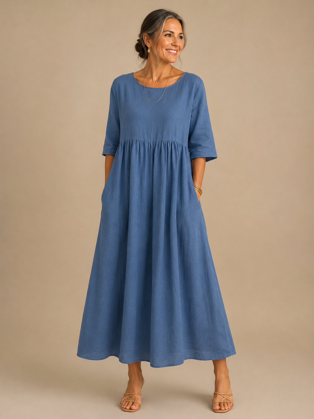Estella™ | Relaxed Gathered-Waist Midi Dress