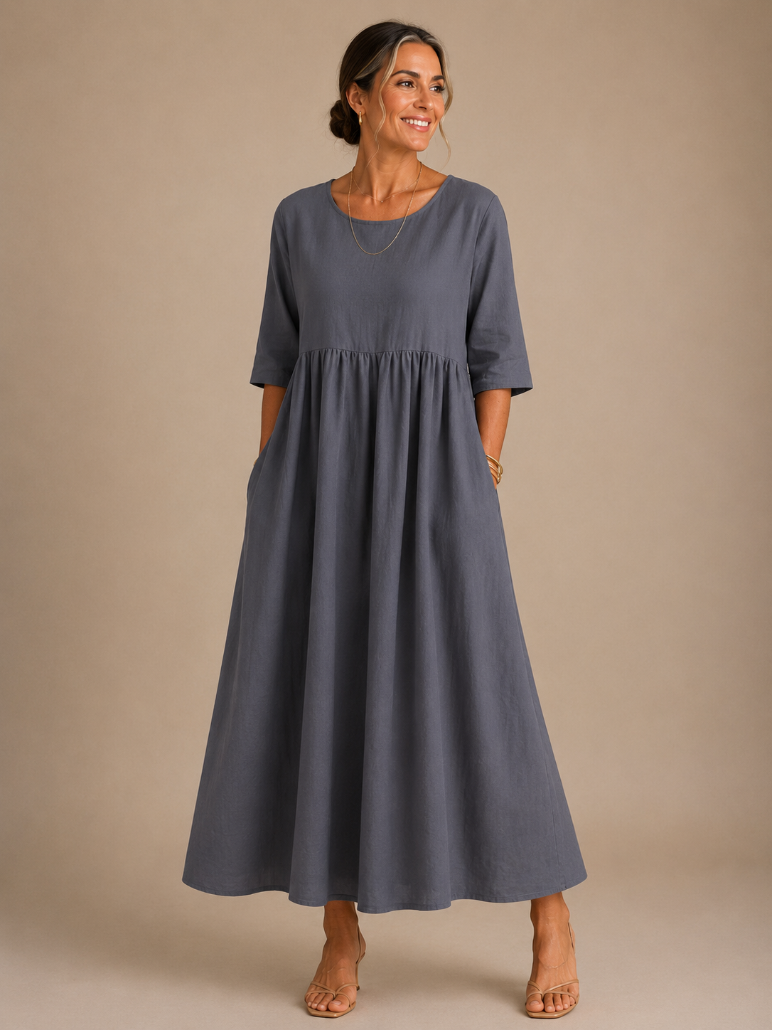 Estella™ | Relaxed Gathered-Waist Midi Dress