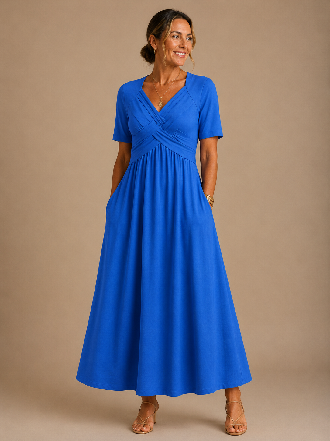 Analeia™ | Elegant V-Neck Midi Dress