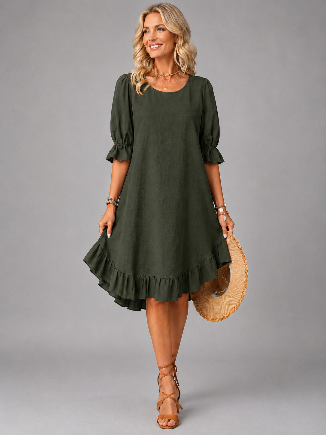Yara™ | Relaxed Ruffle-Hem Midi Dress