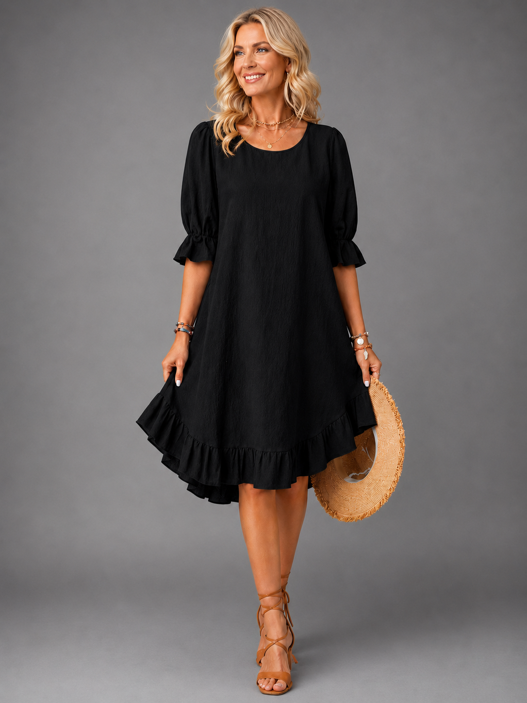 Yara™ | Relaxed Ruffle-Hem Midi Dress