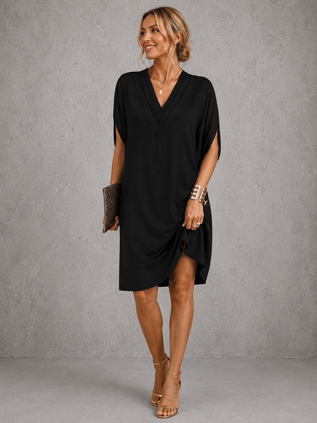 Frances™ | Wrap-Style V-Neck Midi Dress