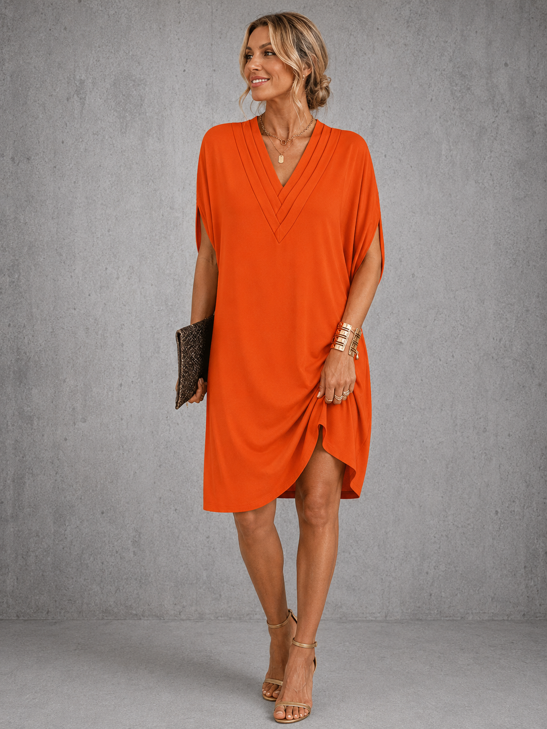 Frances™ | Wrap-Style V-Neck Midi Dress