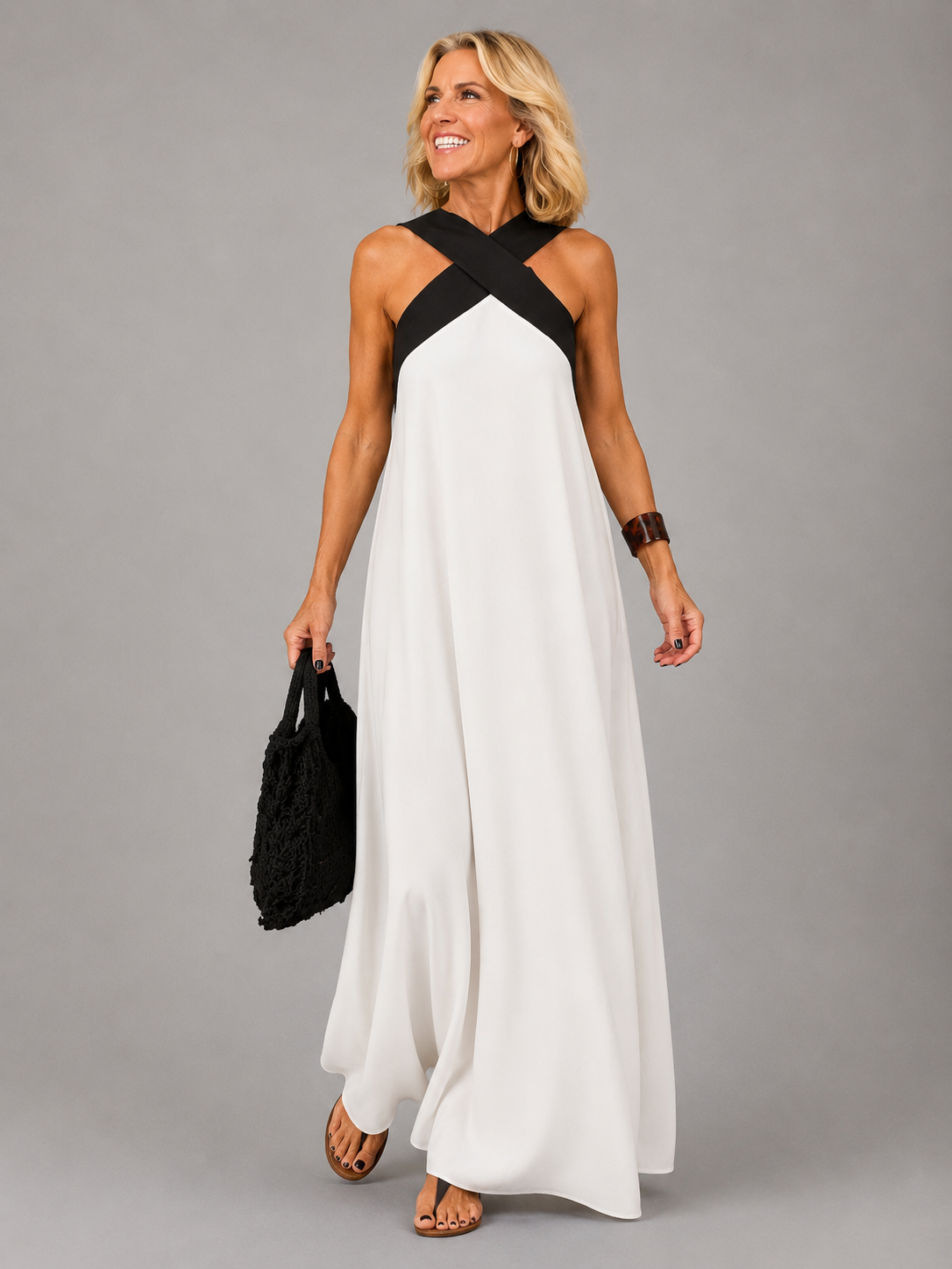 Velora™ - Cross Elegance Maxi Dress