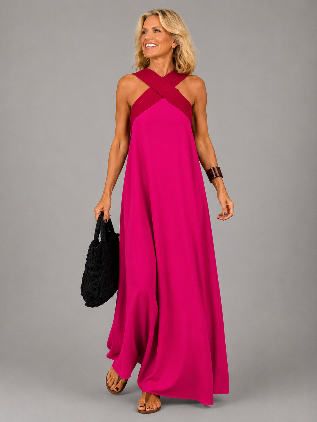 Velora™ - Cross Elegance Maxi Dress