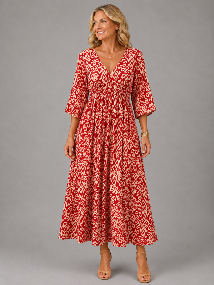 Serena™ | Bohemian V-Neck Midi Dress