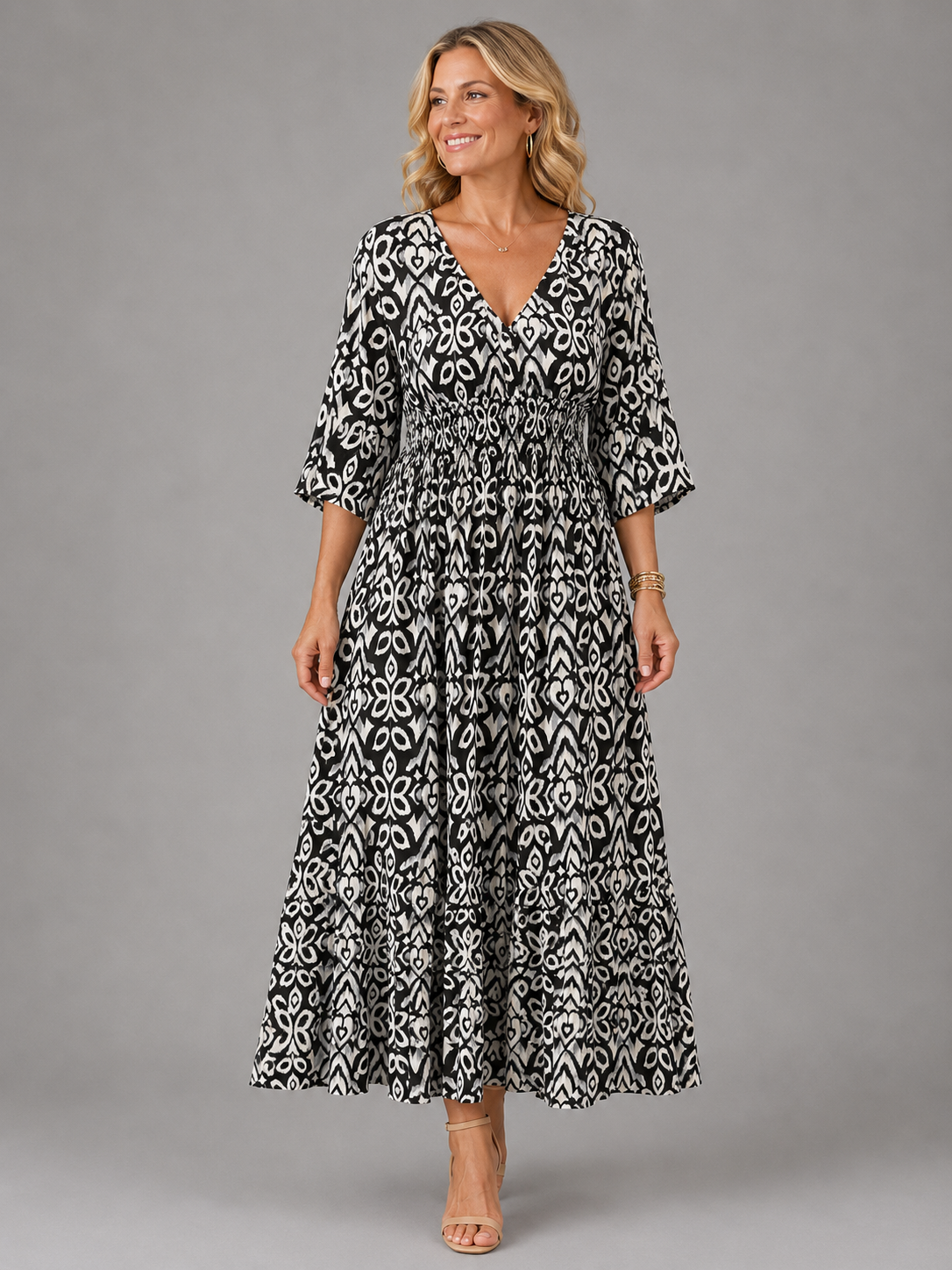 Serena™ | Bohemian V-Neck Midi Dress