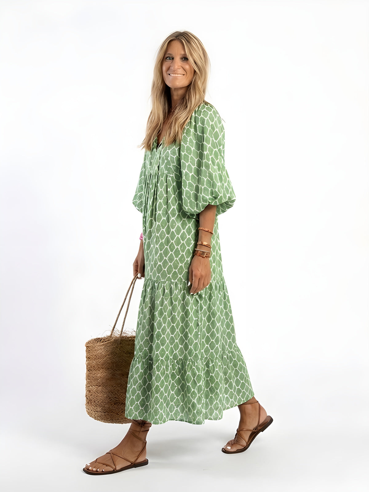 Gabriela™ | V-Neck Tiered Midi Dress