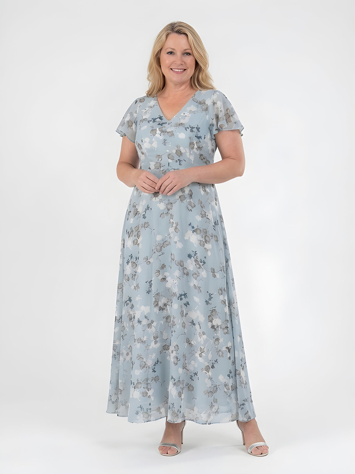Mariam™ | Floral Chiffon V-Neck Maxi Dress