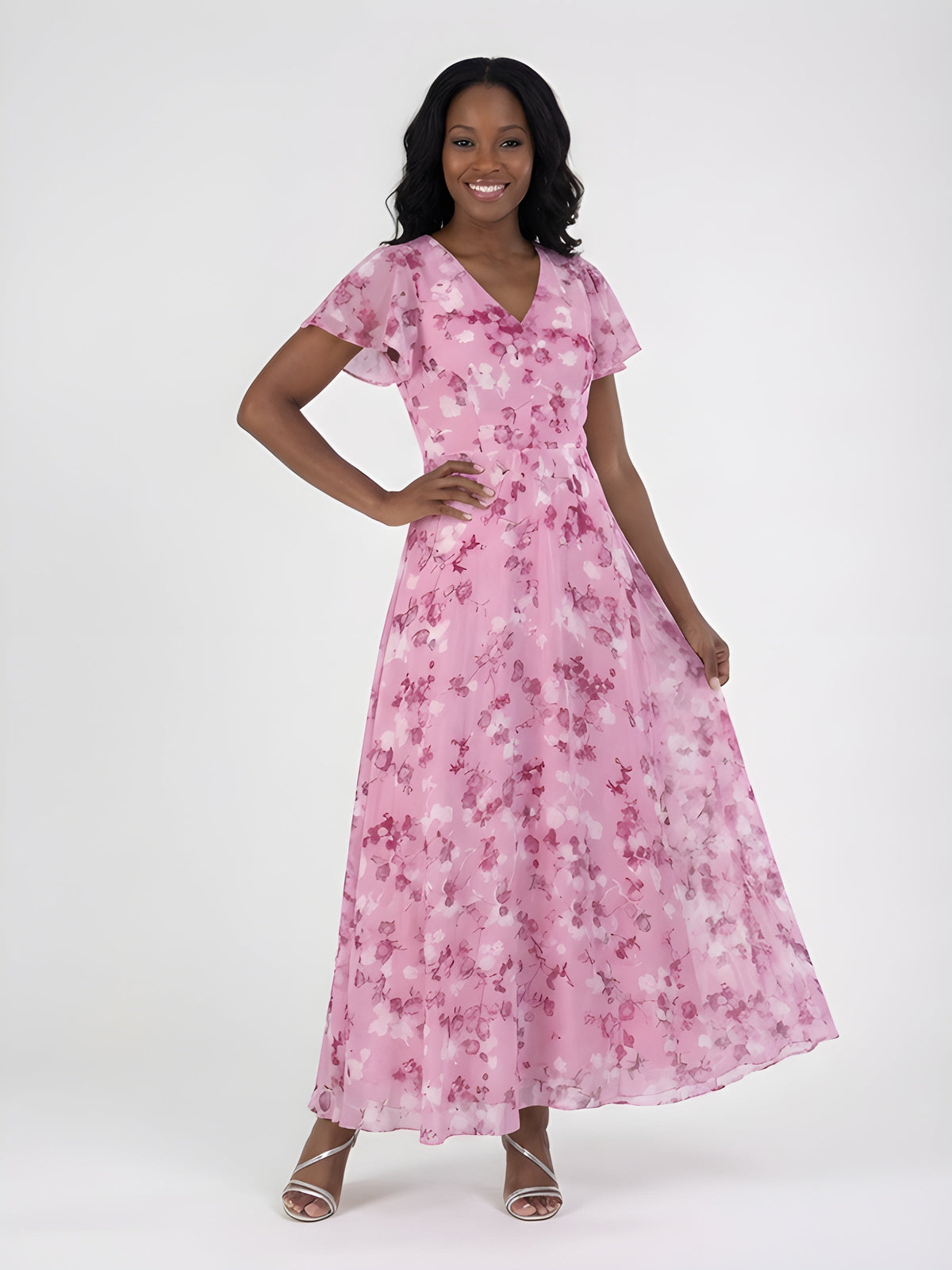 Mariam™ | Floral Chiffon V-Neck Maxi Dress
