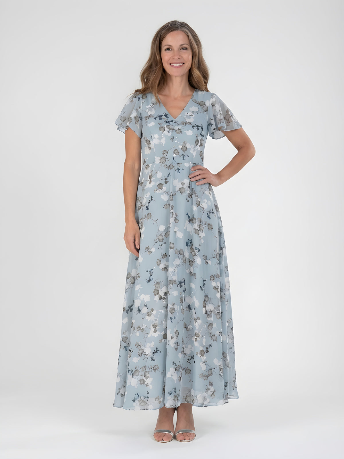Mariam™ | Floral Chiffon V-Neck Maxi Dress