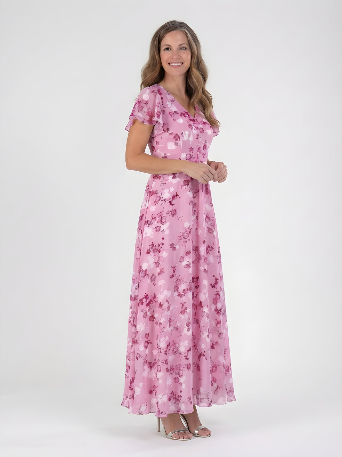 Mariam™ | Floral Chiffon V-Neck Maxi Dress