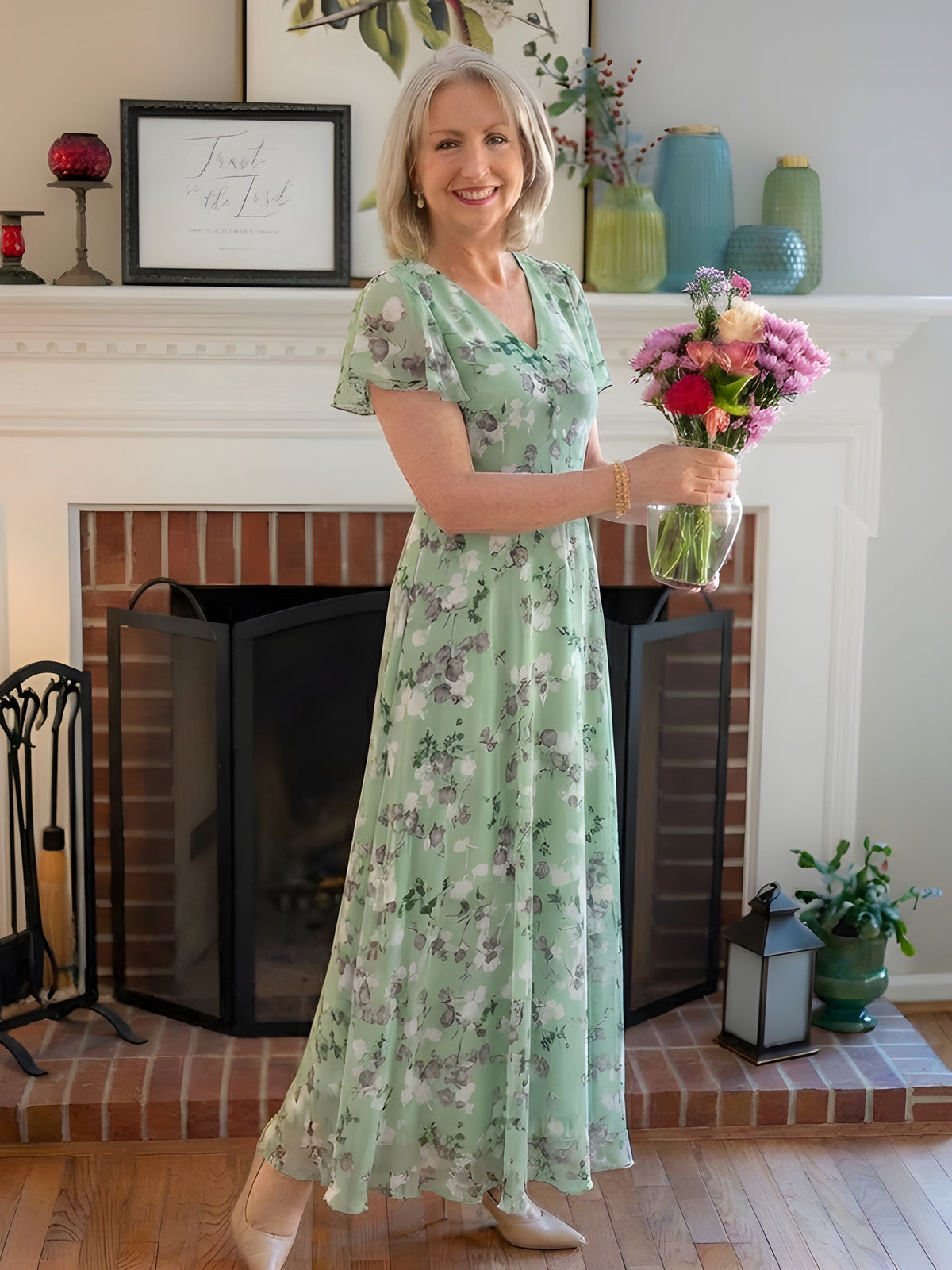 Mariam™ | Floral Chiffon V-Neck Maxi Dress
