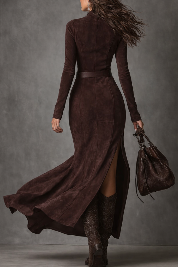 Elsie™ | Zip-Front Suede-Look Maxi Dress