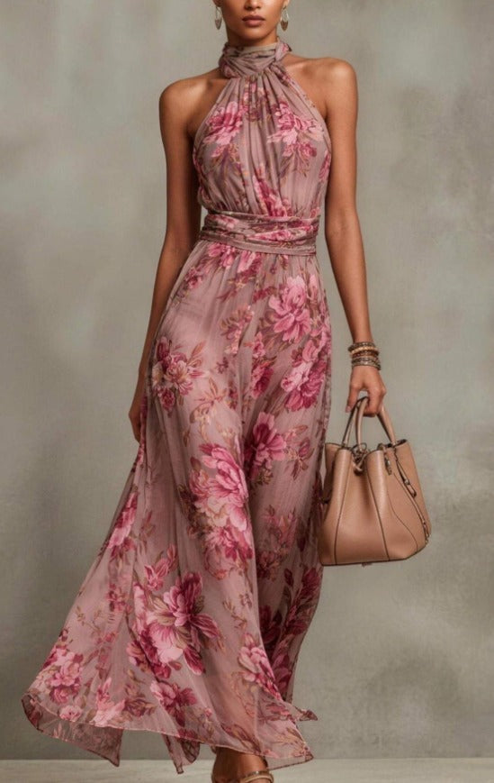 Serena™ | Floral Chiffon Halter Maxi Dress