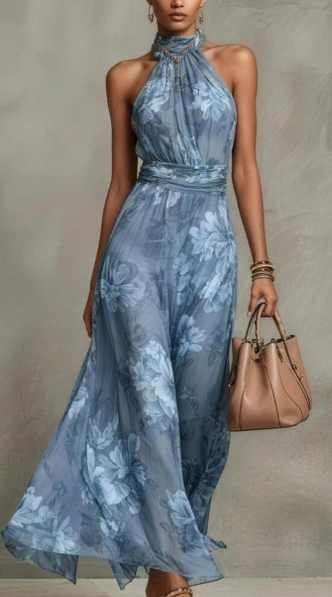 Serena™ | Floral Chiffon Halter Maxi Dress
