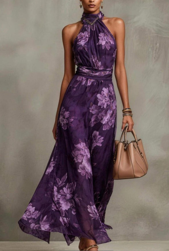Serena™ | Floral Chiffon Halter Maxi Dress